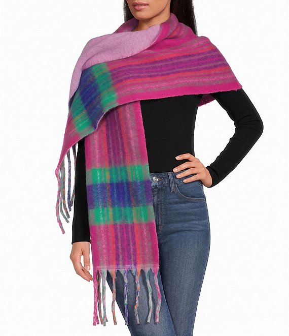Anna & Ava Brushed Plaid Fringe Scarf Wrap