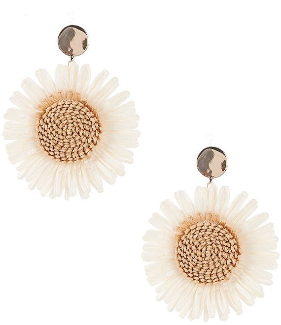 Anna Ava Statement Raffia Flower Drop Earrings Natural