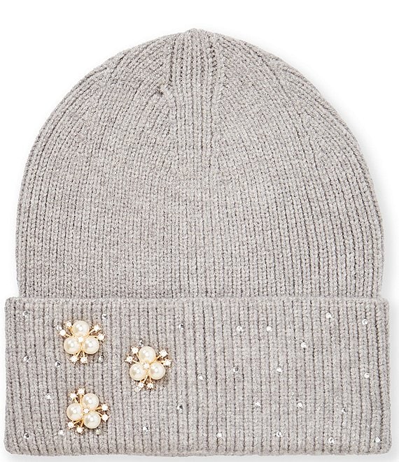 Anna & Ava Stone & Pearl Embellished Knit Beanie