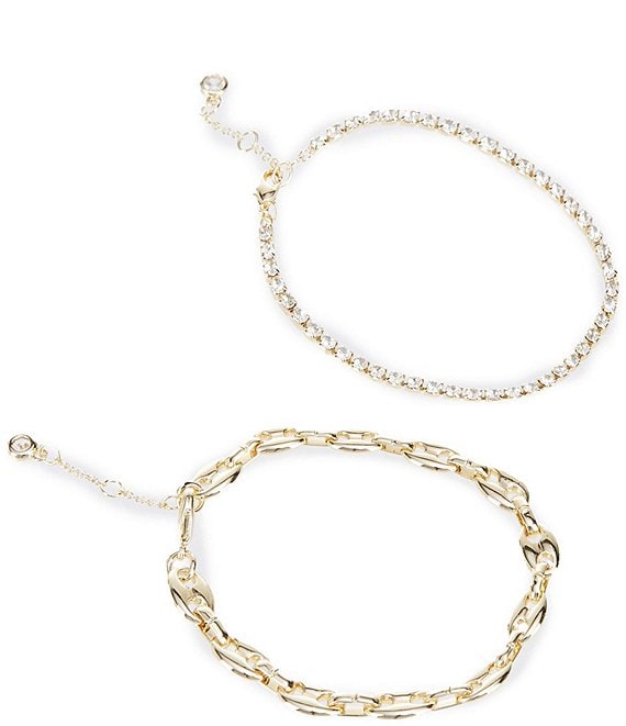 Anna & Ava Waterproof Rhinestone Flat Link Chain Bracelet Set