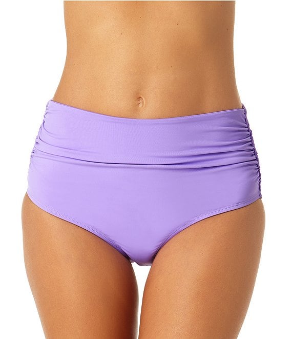 Color:Amethyst - Image 1 - Live In Color Convertible High Waisted Shirred Swim Bottom
