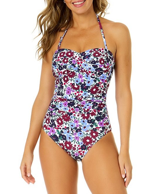 Flounce Lace Up Floral Print One Piece Swimwear