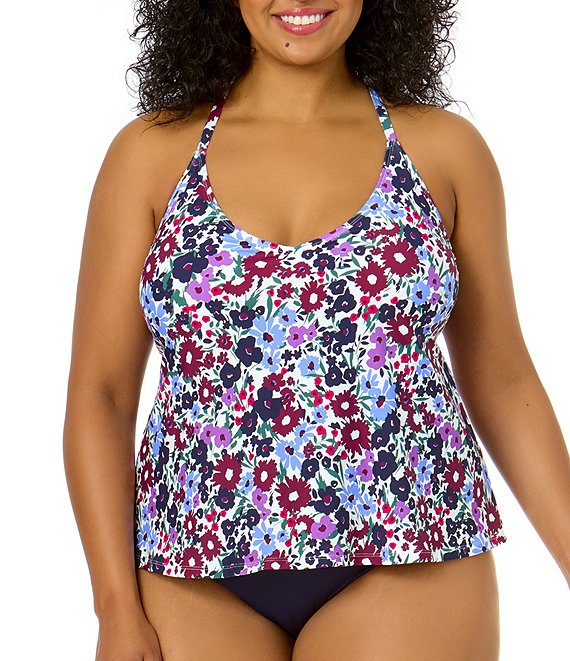 Anne Cole Plus Size Easy Ditsy Floral Scoop Neck Cross Back Tankini ...
