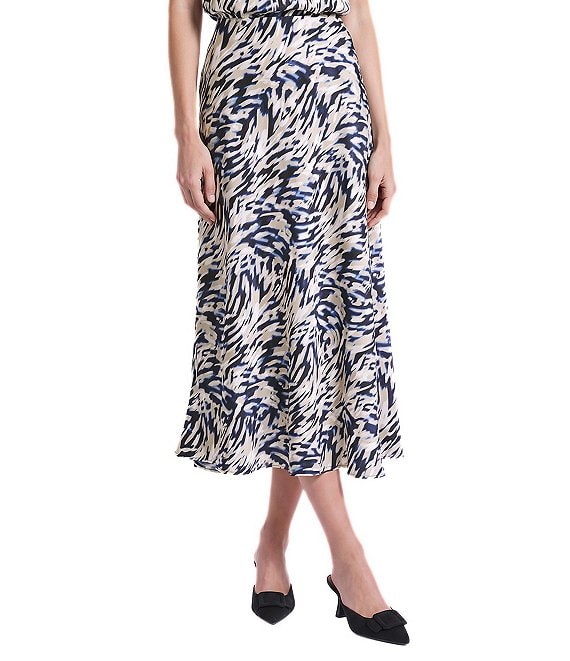 Anne Klein Abstract Print Satin Bias Cut Flowy Pull-On Coordinating Skirt