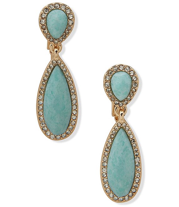 Anne Klein Amazonite Double Stone Linear Clip-On Drop Earrings
