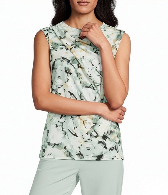 Anne Klein Asymmetrical Neck Printed Blouse