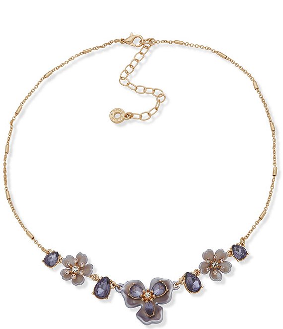Anne Klein Blue Flower Frontal Collar Necklace