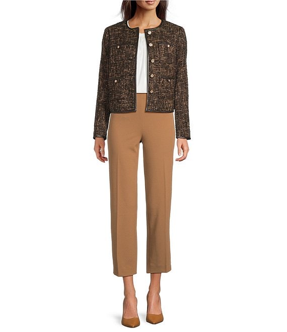 Anne Klein Anne Klein Button Collarless Tweed Jacket With Patch Pockets, Deep Mahogany Multi - Image 4