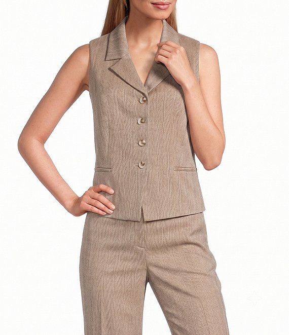 Anne Klein Button Front Herringbone Vest