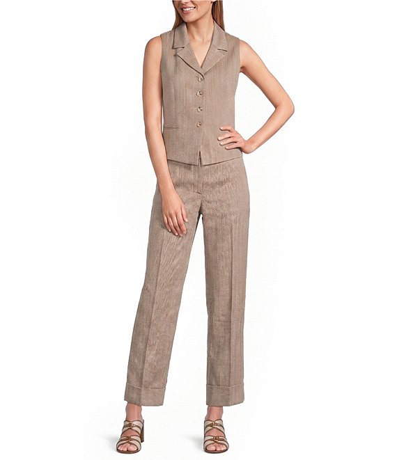 Anne Klein Button Front Herringbone Vest