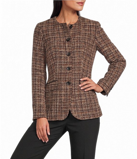 Anne Klein Button Front Tweed Jacket