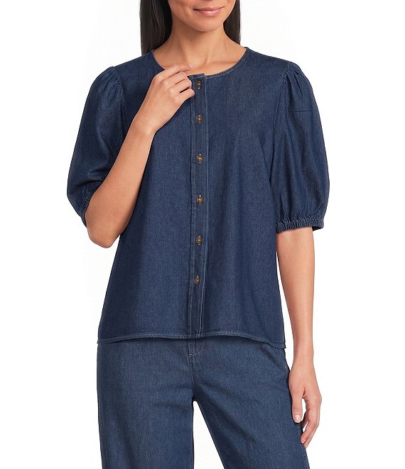 Anne Klein Chambray Button Front Blouse