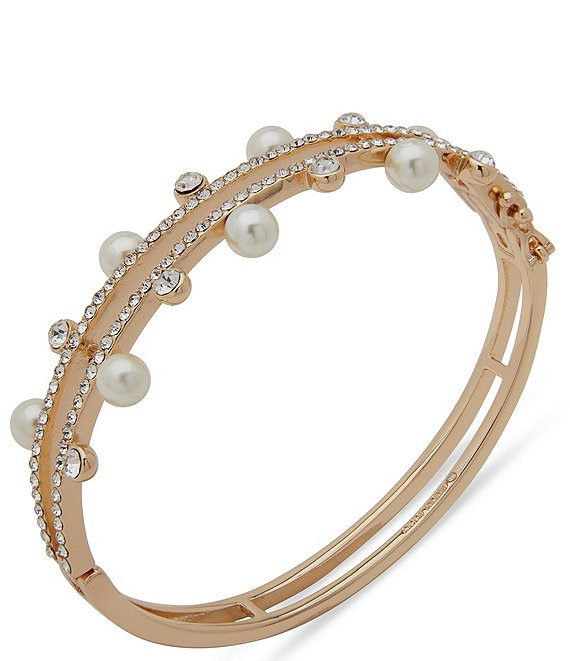 Anne Klein Crystal Pearl Bangle Bracelet