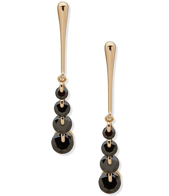 Anne Klein CZ Linear Earrings, Black - Image 1
