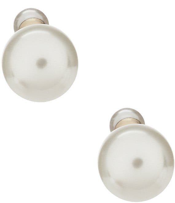 Color:White - Image 1 - Faux Pearl Reversible Front/Back Earrings