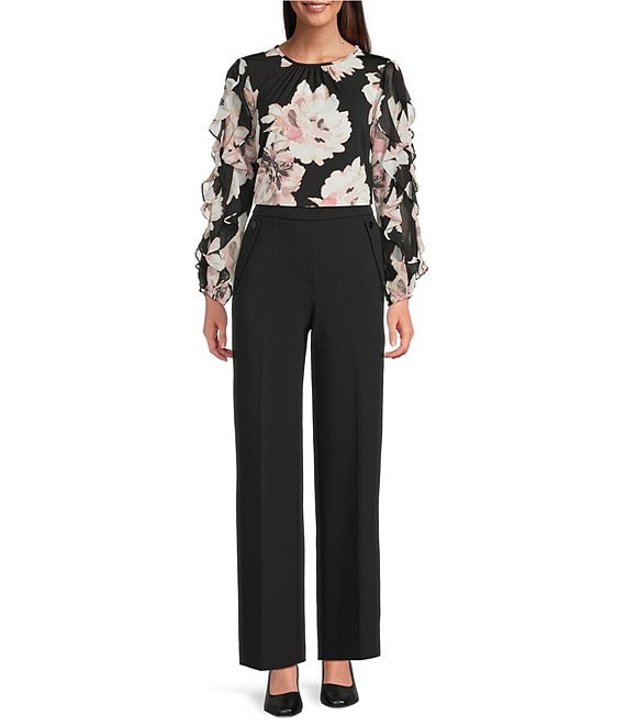 Anne Klein Floral Print Long Sleeve Chiffon Blouse