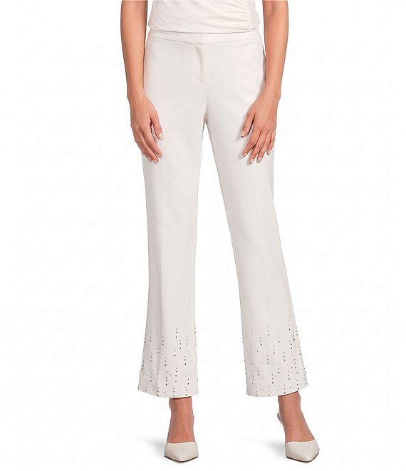 Anne Klein Fly Front Embellished Compression Flare Pants