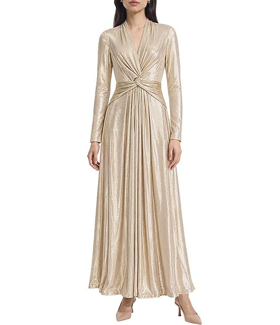 Anne Klein Foil Jersey Twist Front Maxi Dress