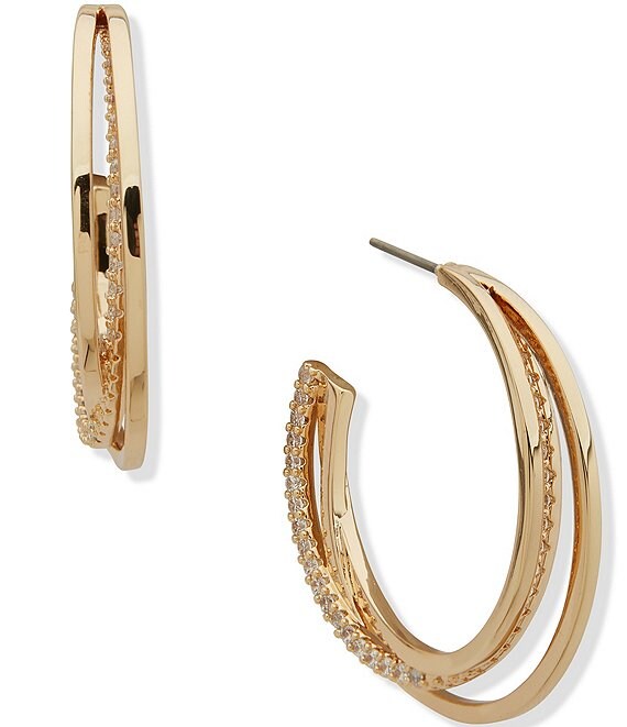 Anne Klein Gold Tone CZ Overlapping C Hoop Earrings,All Products : American Fashion Style Bags On Sale