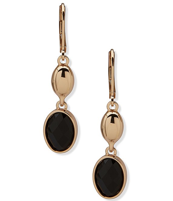Anne Klein Gold Tone Domed Oval Stone Double Drop Earrings