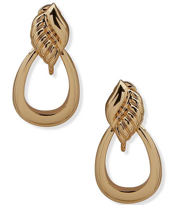 Anne Klein Gold Tone Open Oval Clip Drop Earrings