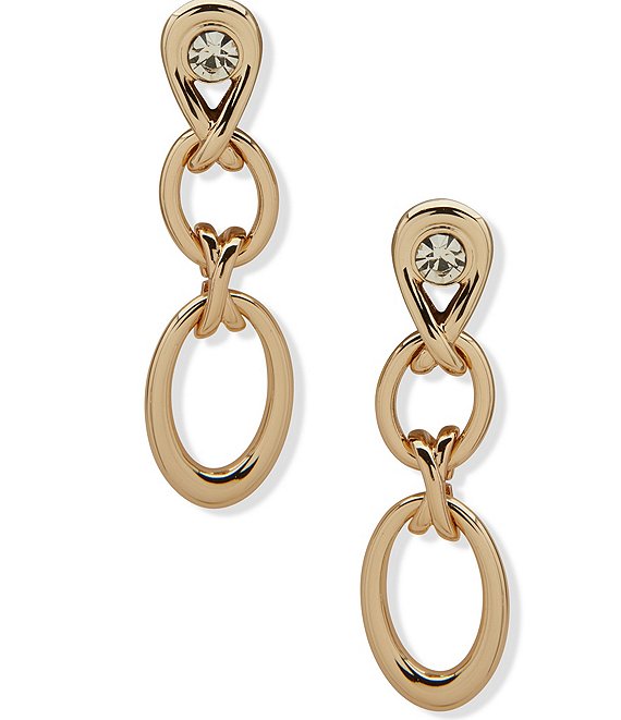 Anne Klein Gold Tone Oval Overlapping Linked Linear Earrings