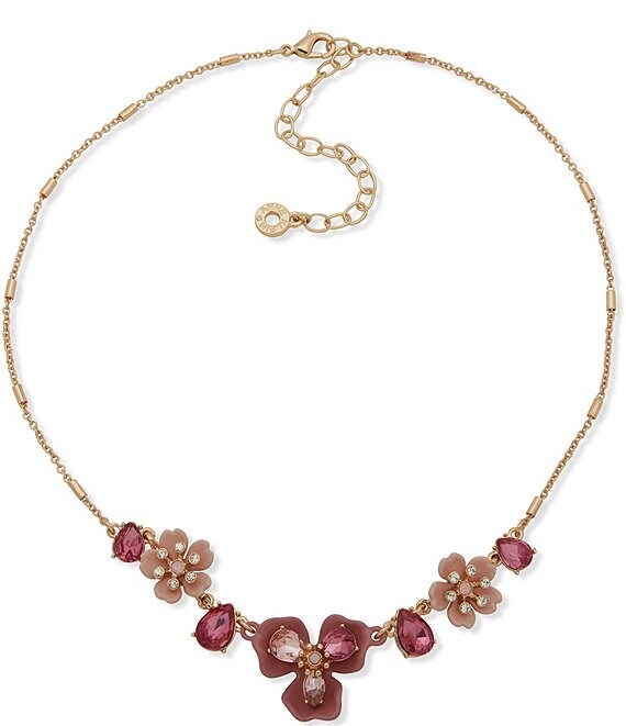 Anne Klein Gold Tone Pink Multi Flower Stone Frontal Collar Necklace,All Products : American Fashion Style Bags On Sale