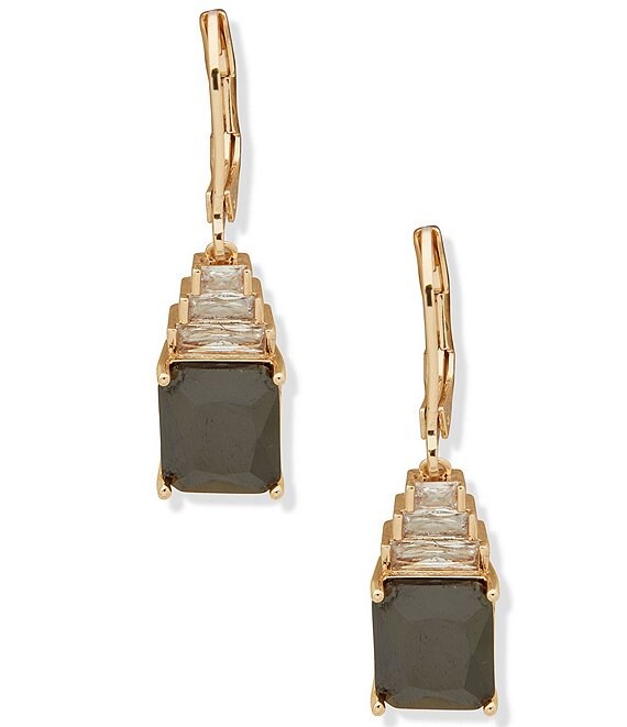 Anne Klein Gold Tone Square CZ Drop Earrings