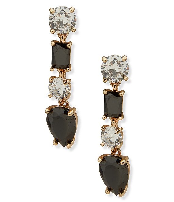 Anne Klein Gold Tone Stone Pear Linear Earrings