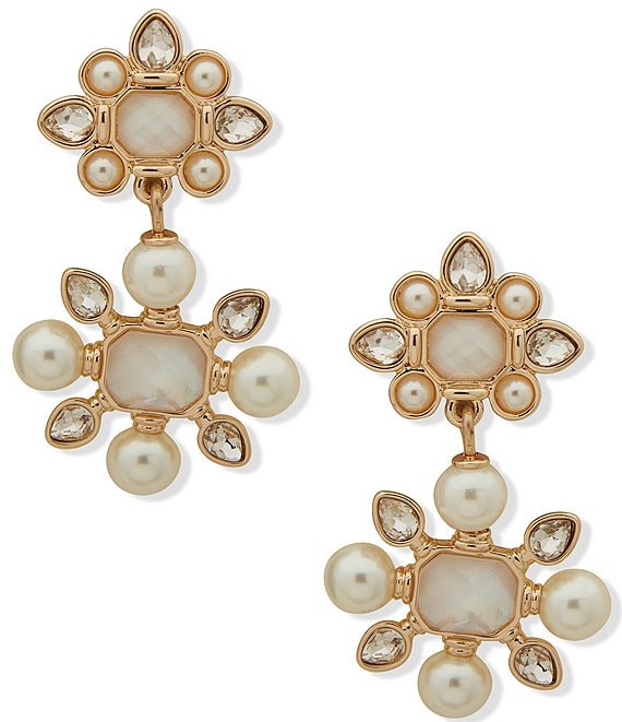 Anne Klein Gold Tone White Pearl Crystal Drama Drop Earrings | Dillard's