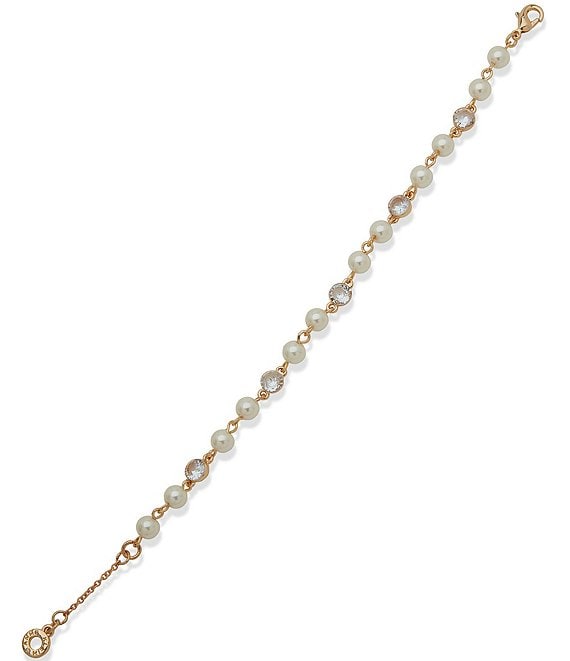 Anne Klein Gold Tone White Pearl Crystal Flex Line Bracelet