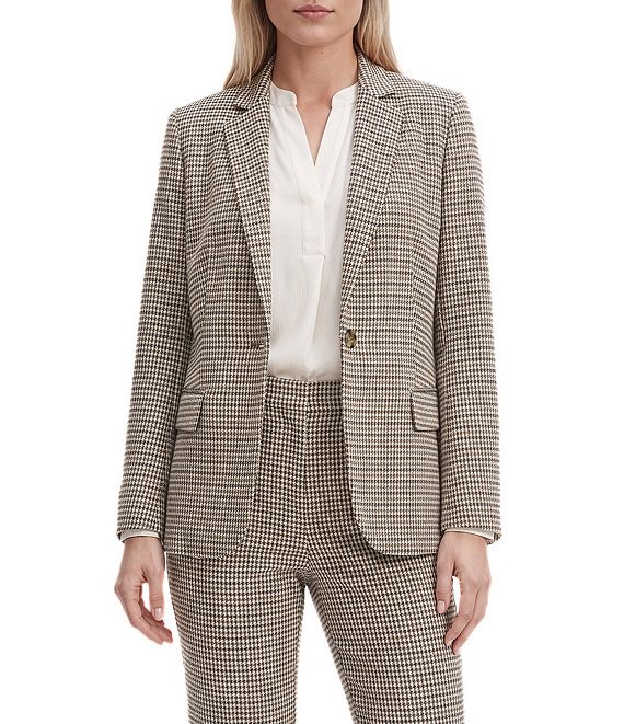 Anne Klein Houndstooth Notch Collar One Button Blazer