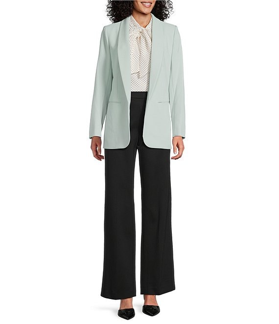 Anne Klein Long Sleeve Front Hip Pocket Open Front Stretch Blazer & Pull On Sailor Wide Leg Compression Pants