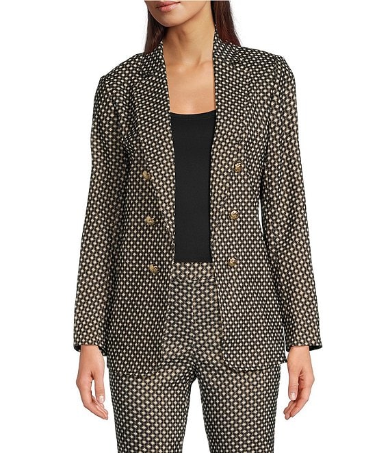 Anne Klein Lurex Tech Stretch Faux Double Breasted Notch Lapel Long Sleeve Jacket Dillard s