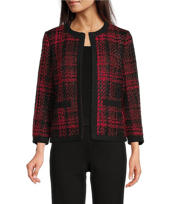Anne Klein Metallic Tweed Open Front 