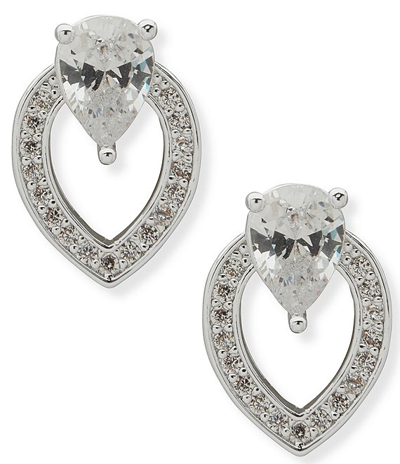 Anne Klein Navette Pearl Stone Button Stud Earrings