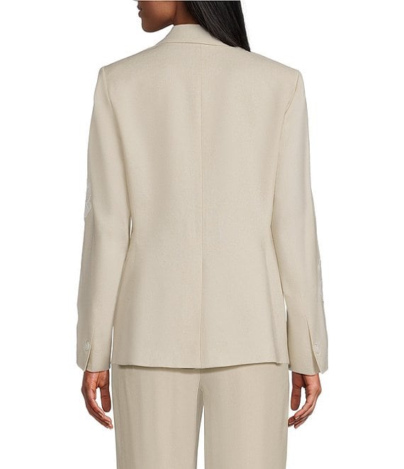 Anne Klein One Button Notch Collar Linen Blend Applique Jacket