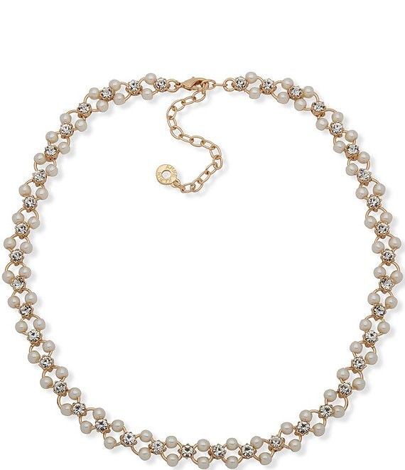 Anne Klein Pearl and Crystal Open Collar Necklace