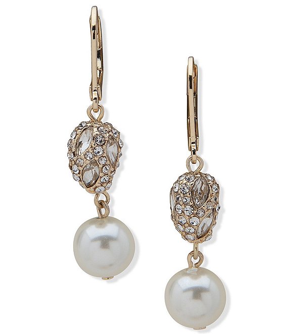 Anne Klein Pearl Crystal Nugget Double Drop Earrings | Dillard's