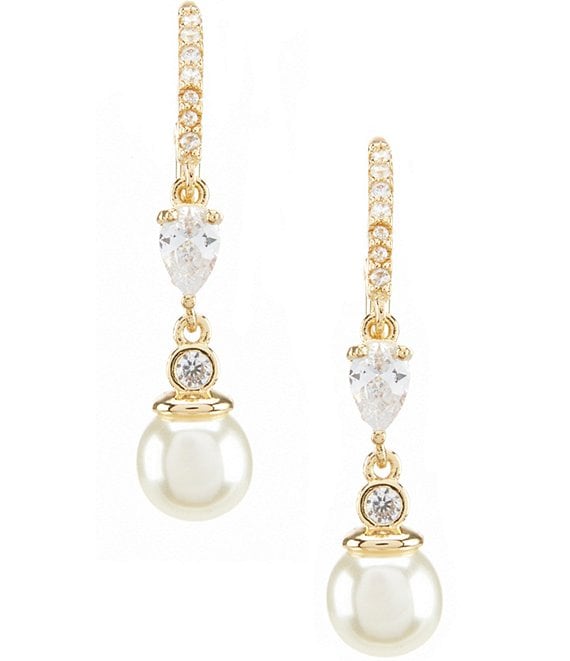 Color:Gold - Image 1 - Faux-Pearl Drop Earrings