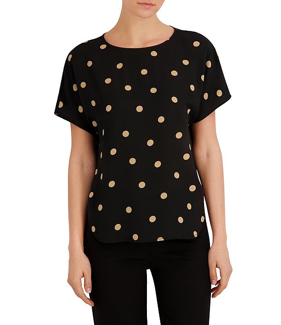 Anne Klein Petite Dotted Short Sleeve Blouse