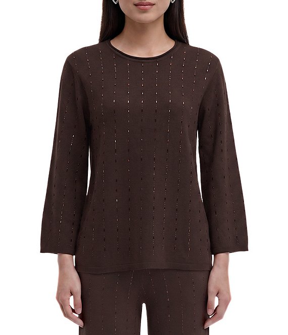 Anne Klein Petite Stripe Rollneck Stripe Coordinating Sweater