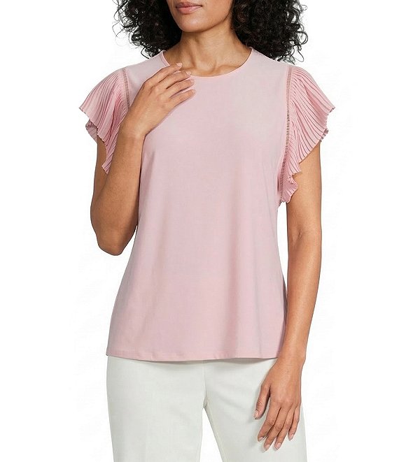 Anne Klein Pleated Flutter Sleeve Top