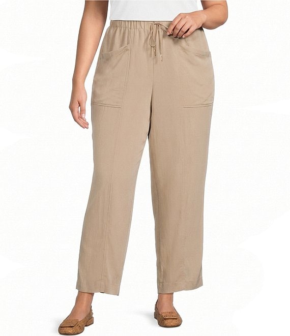 Anne Klein Plus Size Drawstring Twill Straight Leg Drapey Pants