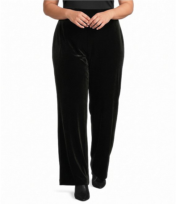 Anne Klein Plus High Rise Pull On Velvet Wide Leg Pants
