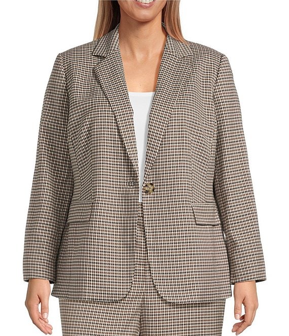 Anne Klein Plus Houndstooth One Button Coordinating Blazer