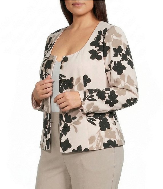 Anne Klein Plus Scoop Neck Floral Jacket