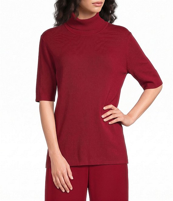 Anne Klein Plus Size Knit Turtle Neck Elbow Sleeve Top