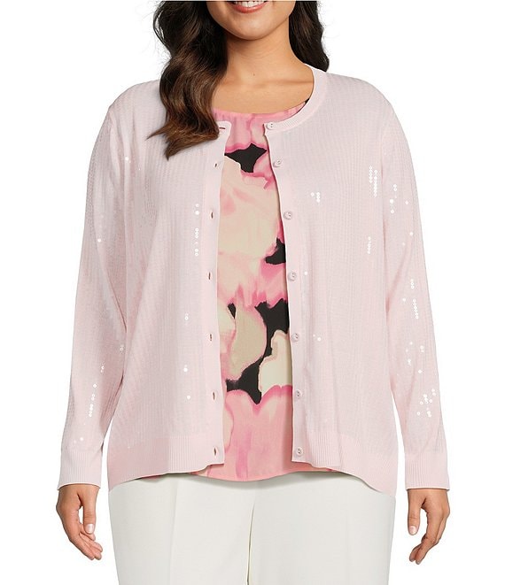 Anne Klein Plus Size Long Sleeve Sequin Button Front Cardigan