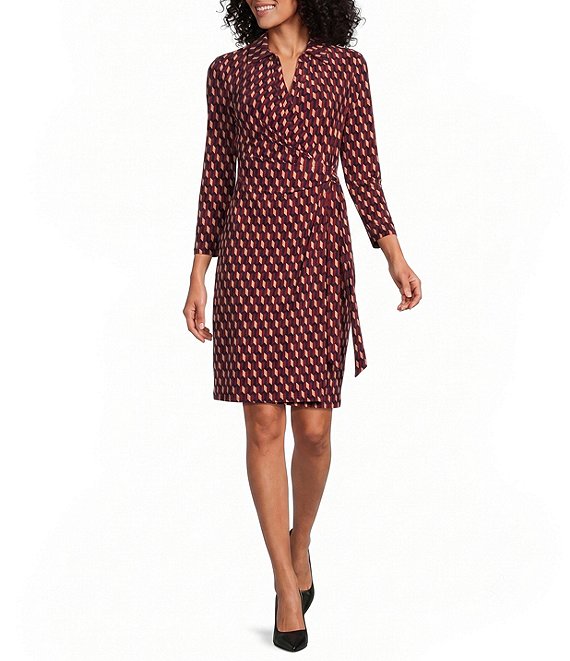 Anne Klein Geometric Printed Jersey Knit Wrap Dress
